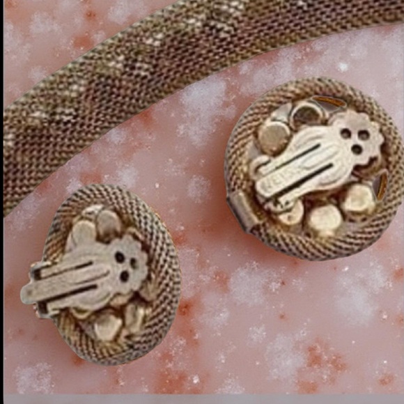 Weiss Mesh Purple Pink Rhinestone Bracelet  & Earrings, 1950s Vintage Jewelry - Picture 6 of 12